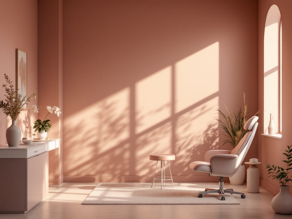 A calm modern aesthetic consultation room with a treatment chair and soft window light